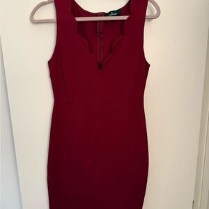 Lulus Red Scalloped Bodycon Midi Dress
